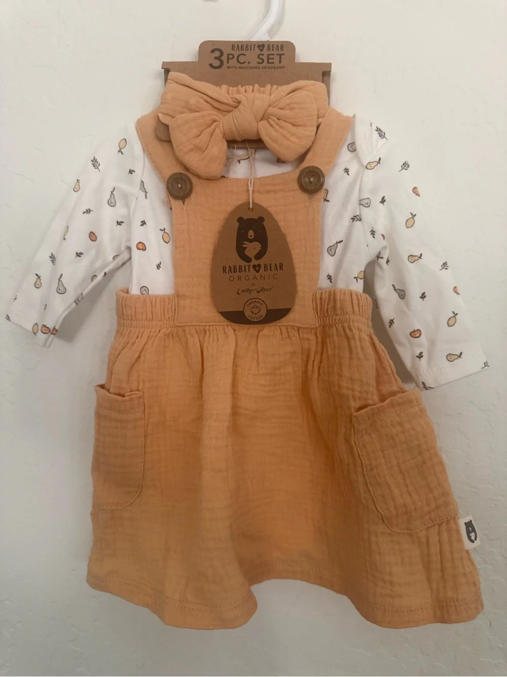 Rabbit & Bear Organic Kids' Tan Bow Headband and Pinafore Set